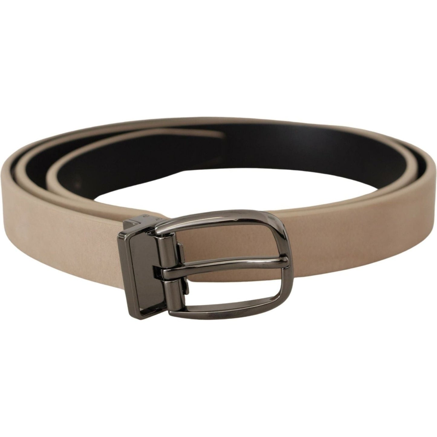 Elegant Beige Leather Belt with Silver Tone Buckle