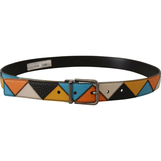 Multicolor Leather Belt with Silver Buckle