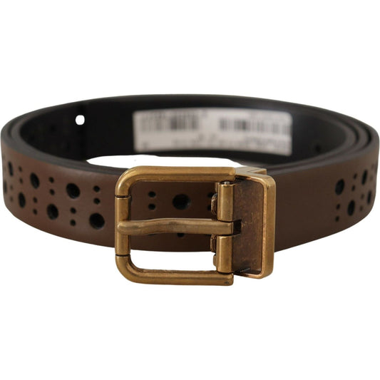 Elegant Brown Leather Belt with Golden Buckle