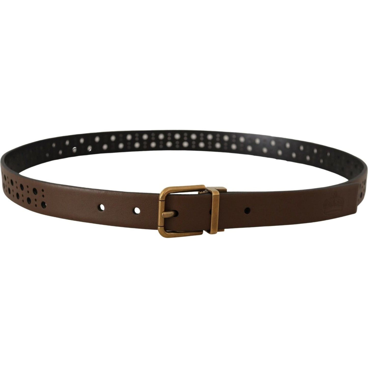 Elegant Brown Leather Belt with Golden Buckle