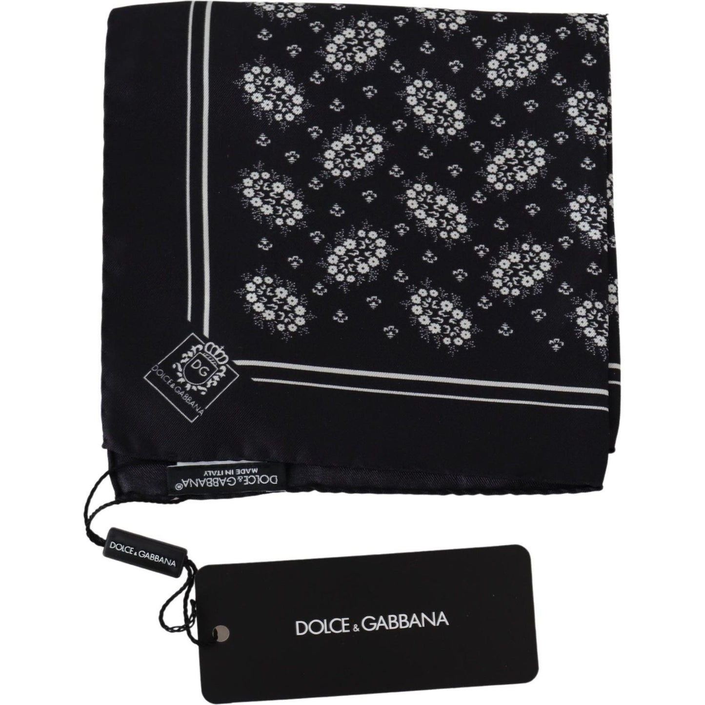 Dolce & Gabbana Elegant Silk Patterned Pocket Square black-patterned-square-scarf-silk-handkerchief IMG_8727-d334414a-7f5.jpg