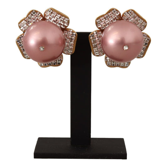 Elegant Floral Crystal Pearl Clip-On Earrings