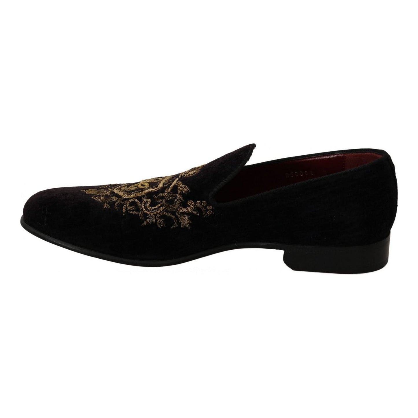 Elegant Black Loafers with Gold Crown Embroidery Dolce & Gabbana
