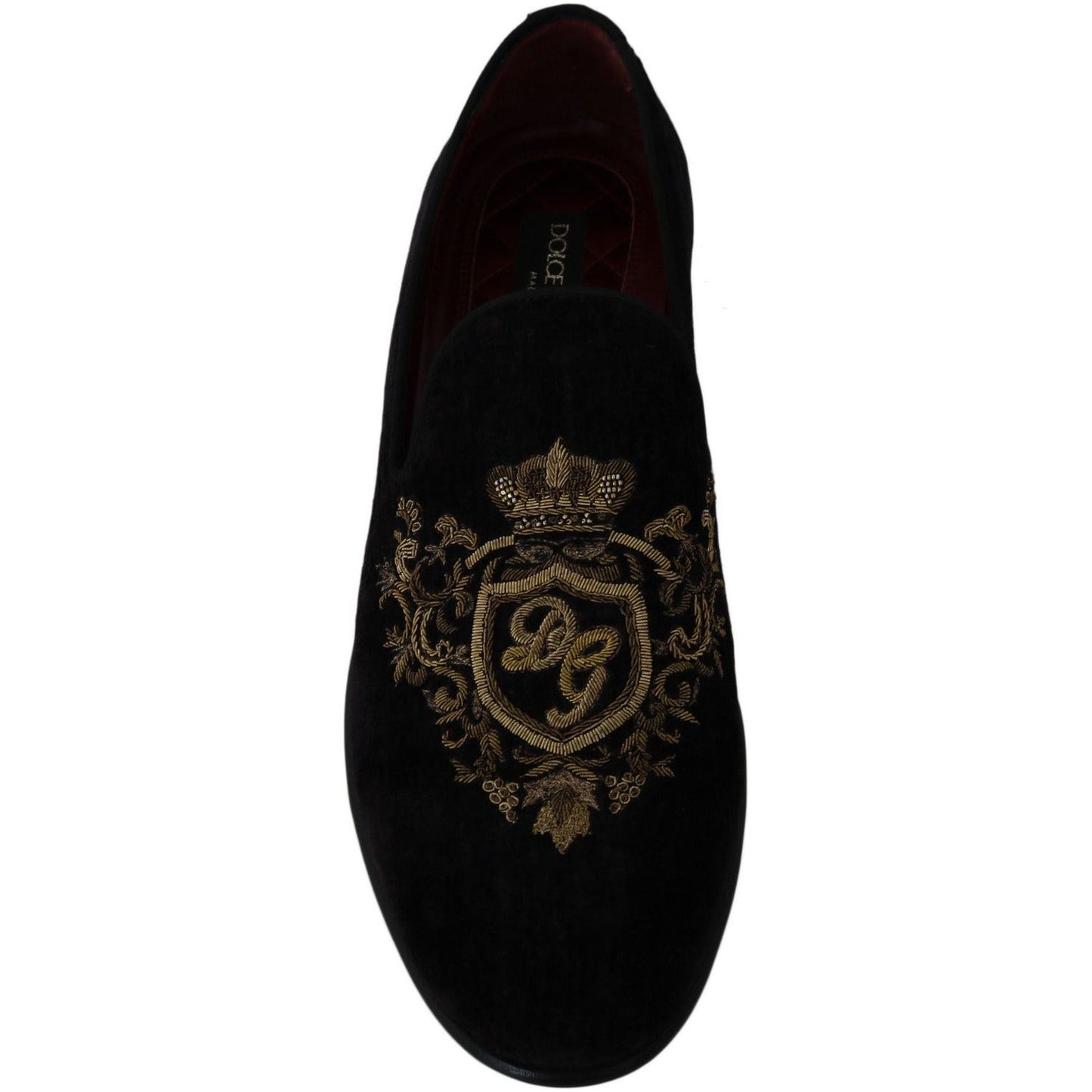 Elegant Black Loafers with Gold Crown Embroidery Dolce & Gabbana