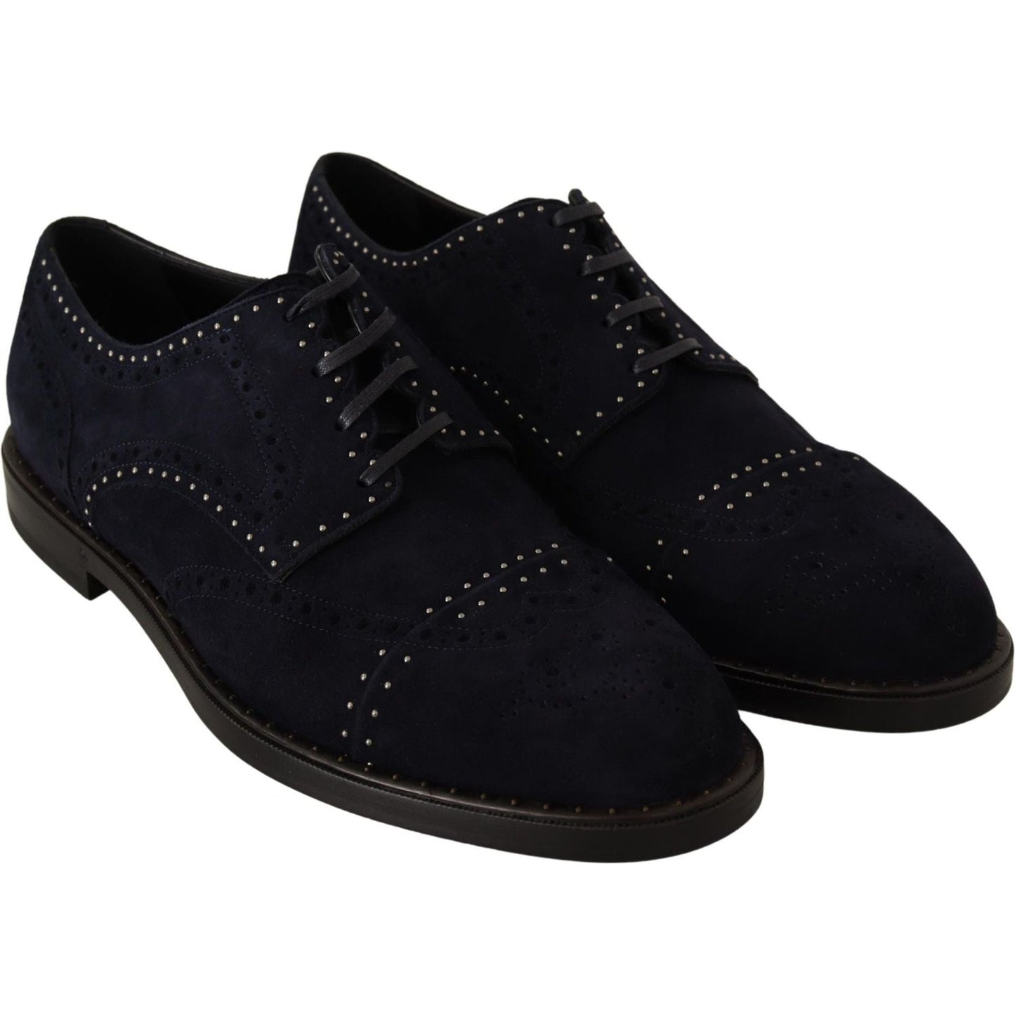 Dolce & Gabbana Elegant Suede Derby Shoes with Silver Studs blue-suede-leather-derby-studded-shoes Dress Shoes IMG_8960-087631b2-2cb.jpg