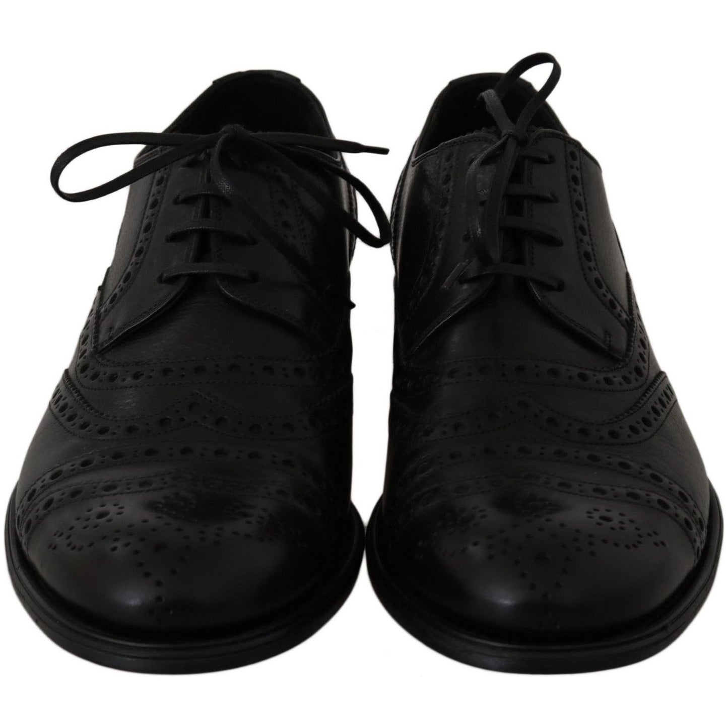 Dress Shoes Elegant Black Leather Derby Wingtip Dress Shoes Dolce & Gabbana