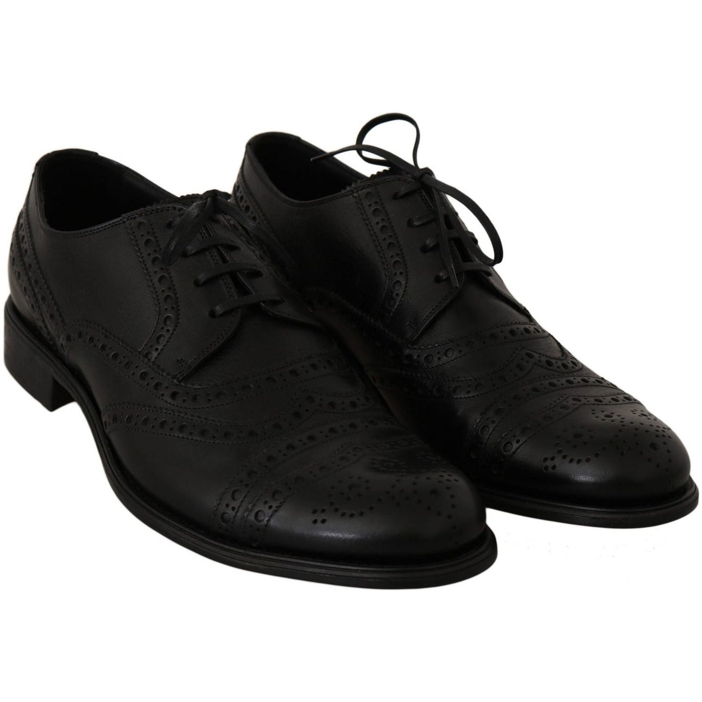 Dress Shoes Elegant Black Leather Derby Wingtip Dress Shoes Dolce & Gabbana