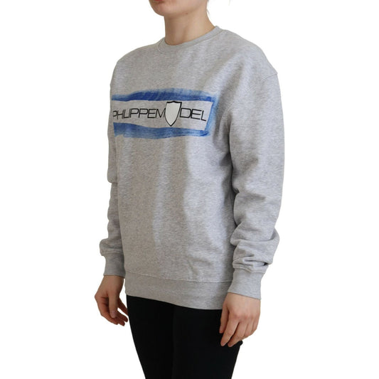 Philippe Model Elegant Gray Printed Cotton Sweater gray-printed-long-sleeves-pullover-sweater