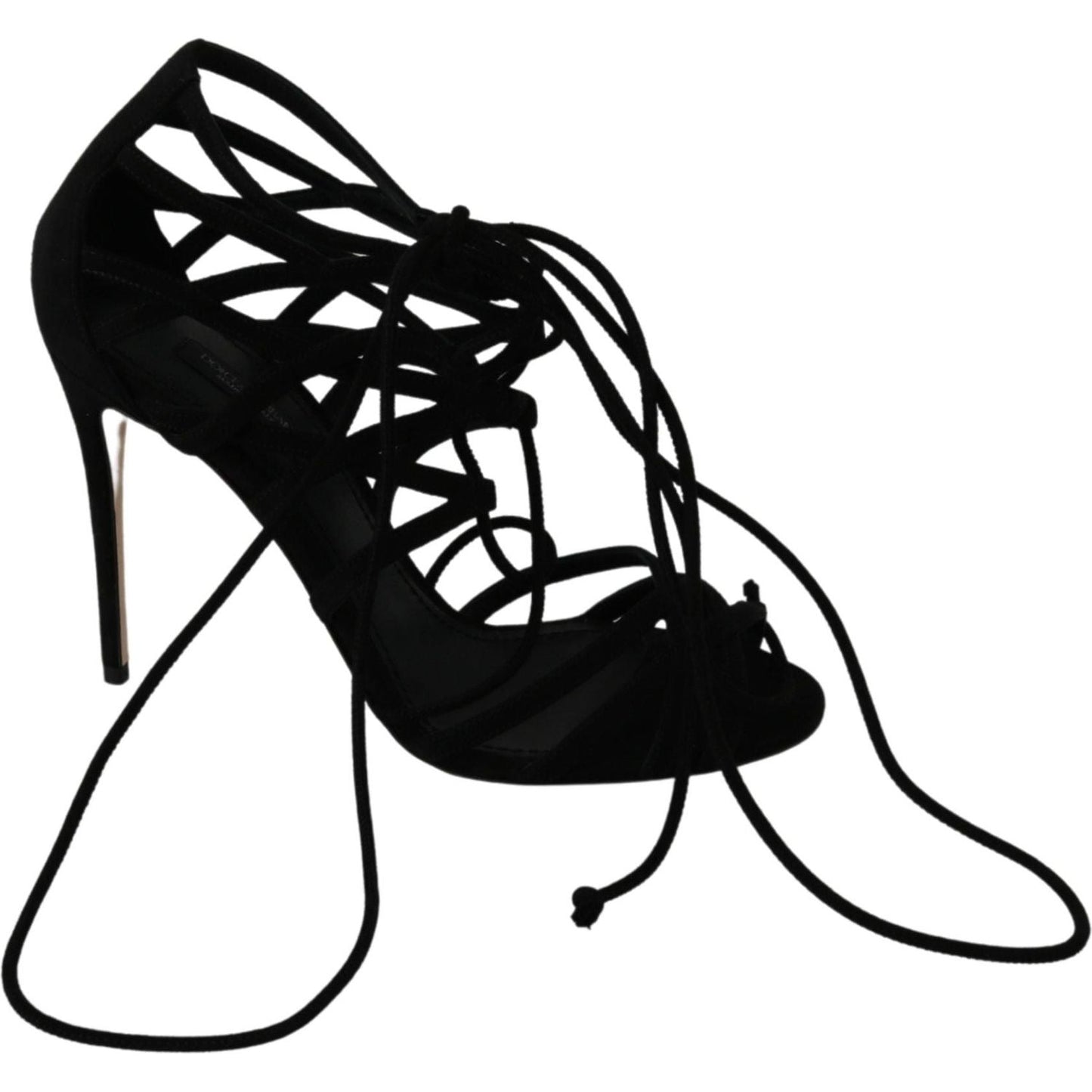 Dolce & Gabbana Elegant Black Suede Stiletto Ankle Strap Sandals black-suede-strap-stilettos-shoes-sandals Heeled Sandals
