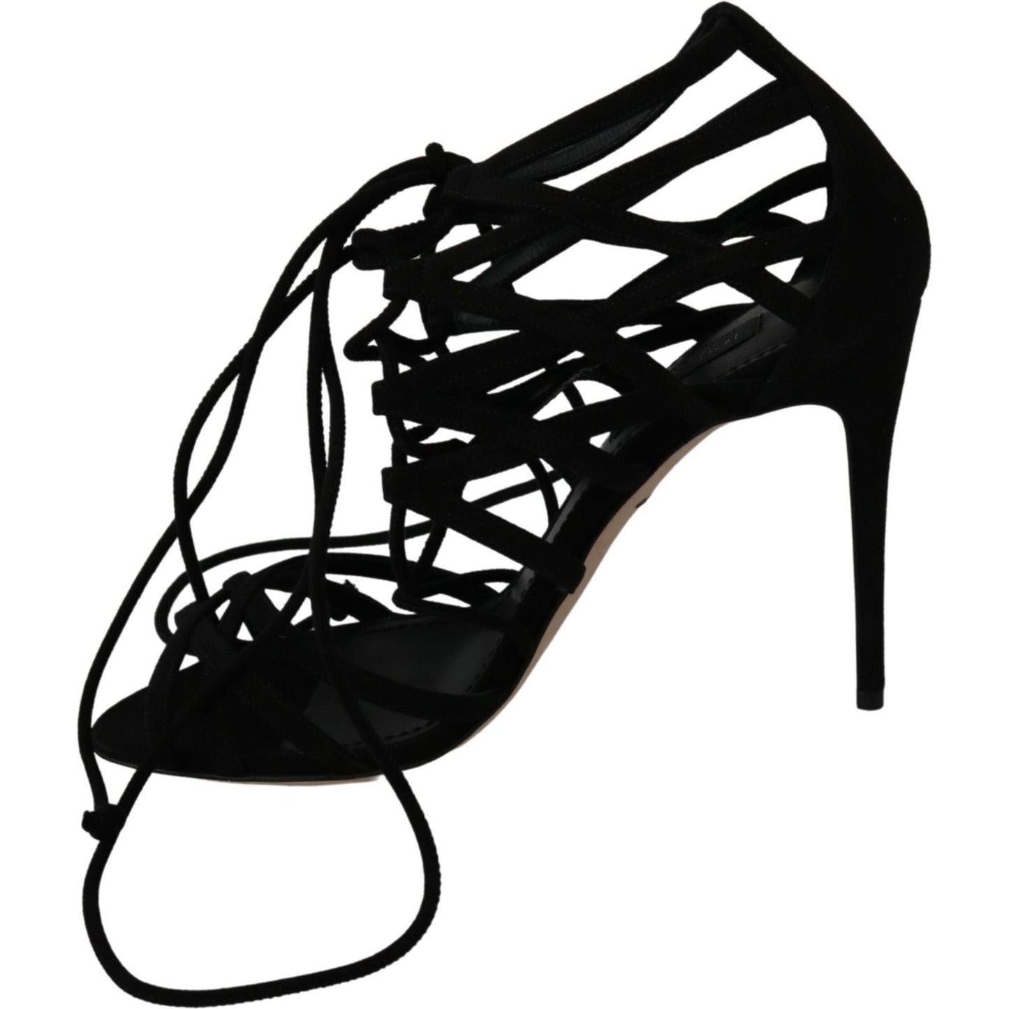 Dolce & Gabbana Elegant Black Suede Stiletto Ankle Strap Sandals black-suede-strap-stilettos-shoes-sandals Heeled Sandals