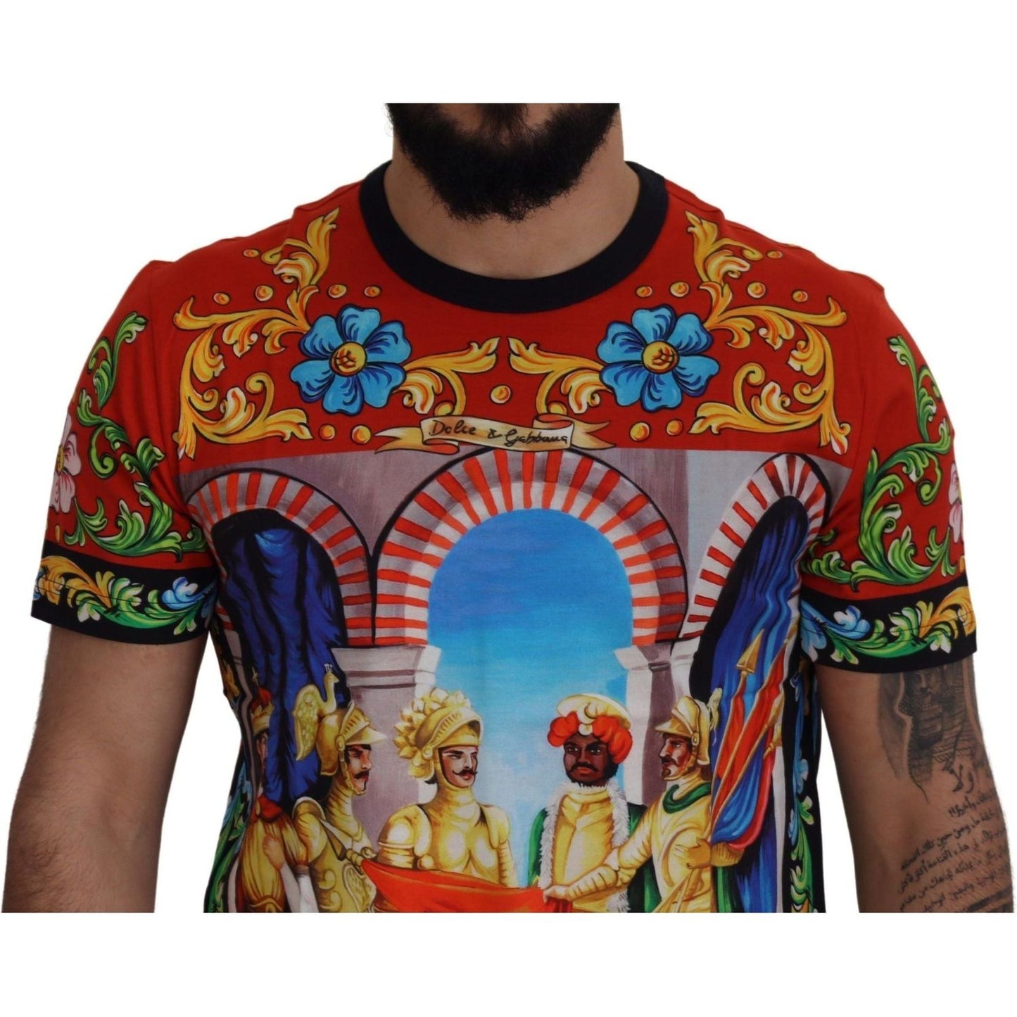 Dolce & Gabbana Multicolor Majolica Print Crewneck Tee majolica-soldier-cotton-mens-exclusive-t-shirt