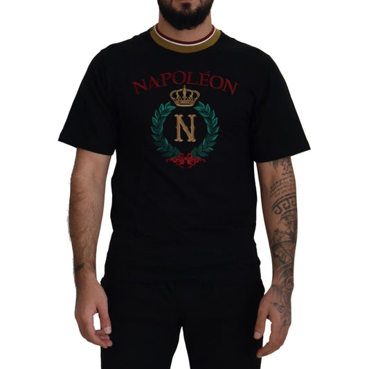 Dolce & Gabbana Iconic Black Cotton Crew Neck Tee black-cotton-embroidered-crewneck-t-shirt