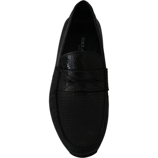 Exquisite Black Lizard Leather Loafers Dolce & Gabbana