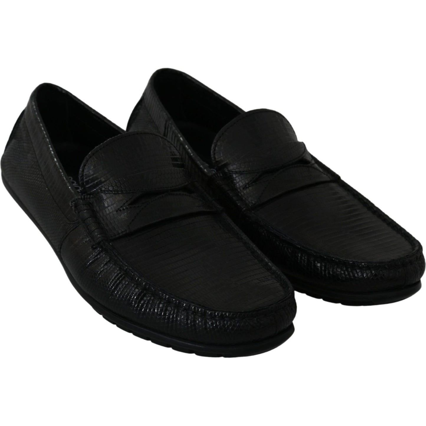 Exquisite Black Lizard Leather Loafers Dolce & Gabbana