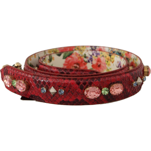 Dolce & Gabbana Elegant Red Python Leather Bag Strap red-exotic-leather-crystals-reversible-shoulder-strap
