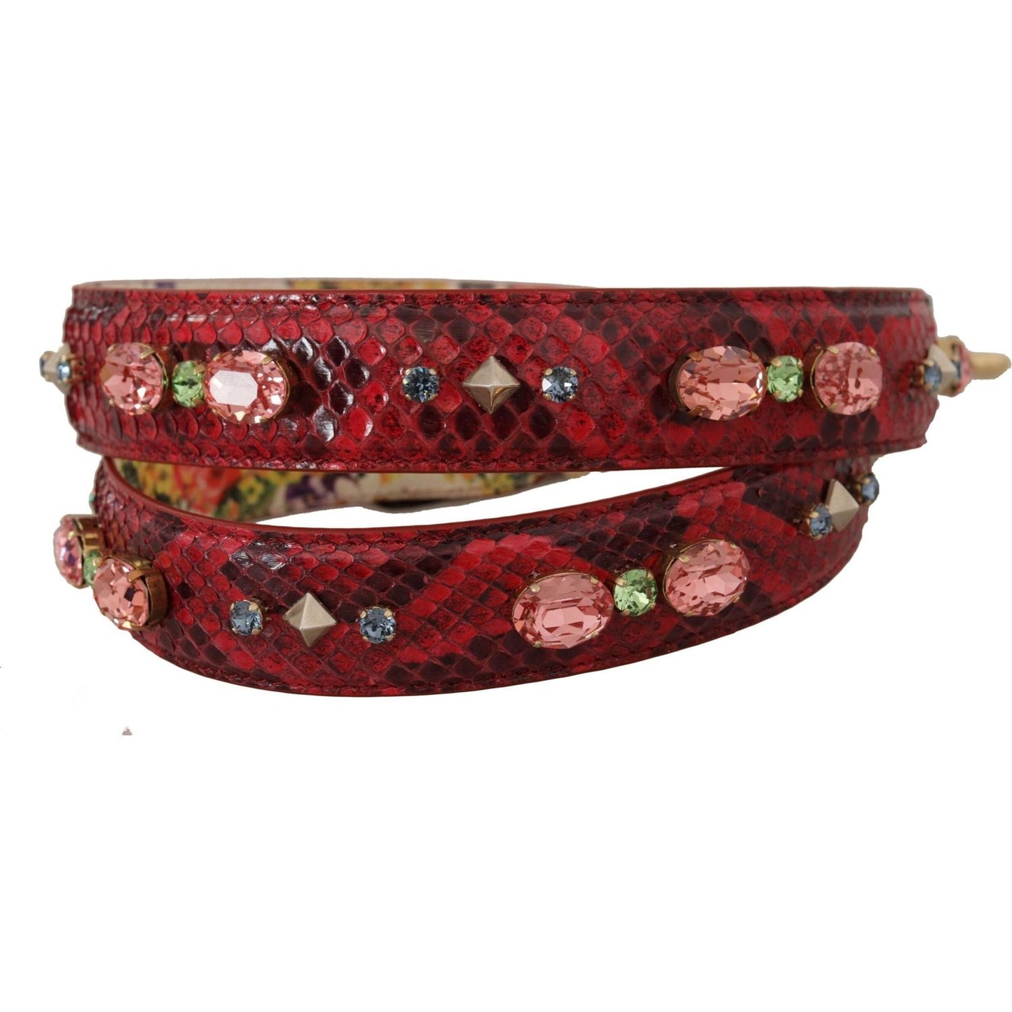 Dolce & Gabbana Elegant Red Python Leather Bag Strap red-exotic-leather-crystals-reversible-shoulder-strap IMG_9623-scaled-0b75a848-74f.jpg