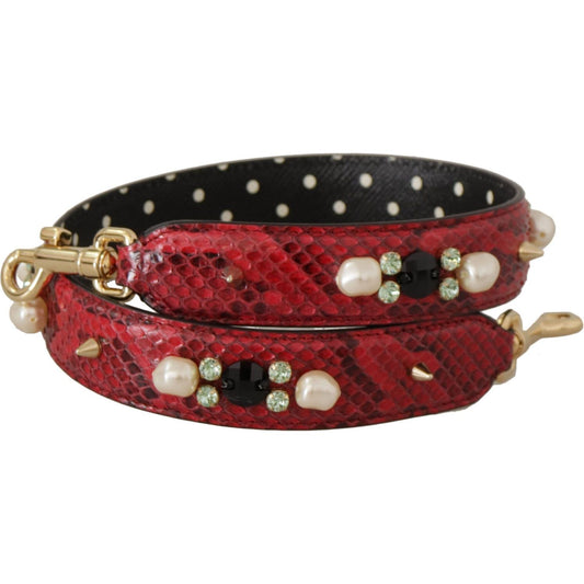 Dolce & Gabbana Elegant Red Python Leather Shoulder Strap red-exotic-leather-crystals-bag-shoulder-strap