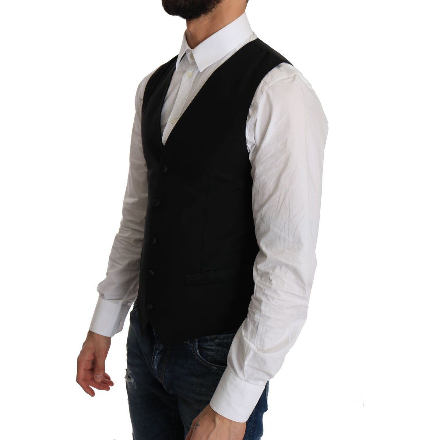 Dolce & Gabbana Sleek Black Wool Blend Formal Vest black-wool-dress-waistcoat-1