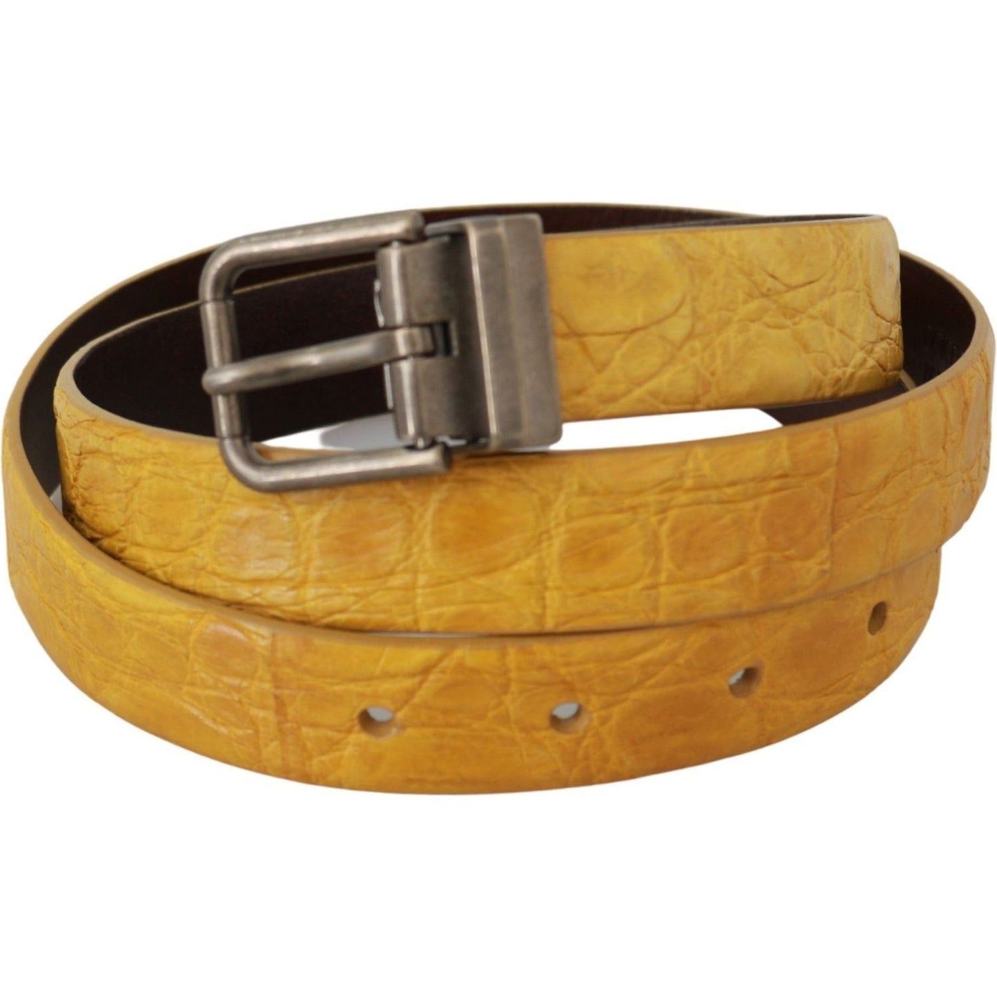 Dolce & Gabbana Exotic Yellow Animal Pattern Leather Belt yellow-exotic-skin-leather-grey-buckle-belt Belt