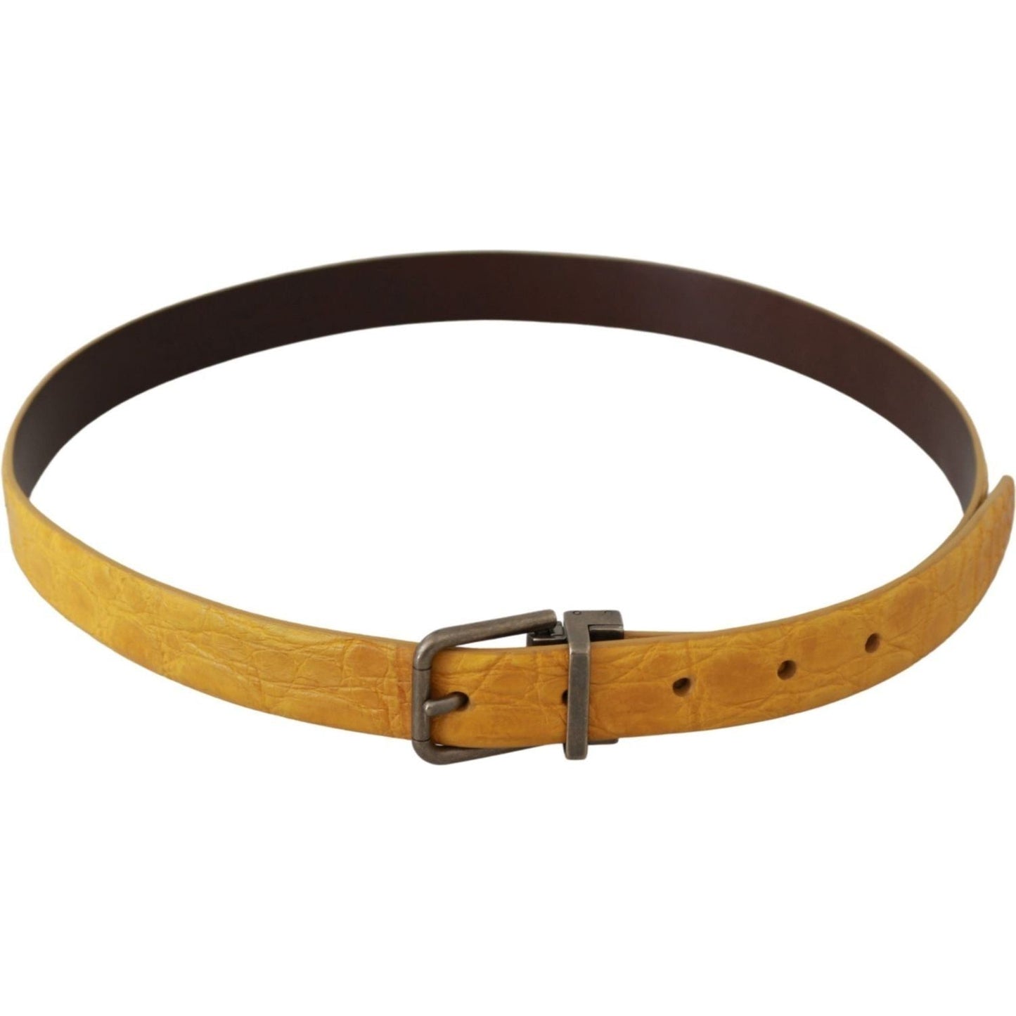 Dolce & Gabbana Exotic Yellow Animal Pattern Leather Belt yellow-exotic-skin-leather-grey-buckle-belt Belt