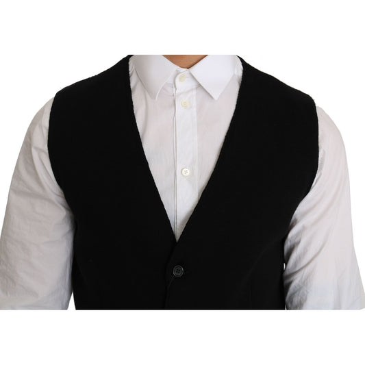 Dolce & Gabbana Sleek Black Cotton Formal Vest black-cotton-dress-woven-waistcoat