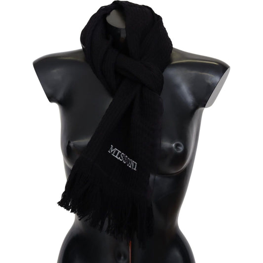 Elegant Wool Silk Unisex Black Scarf