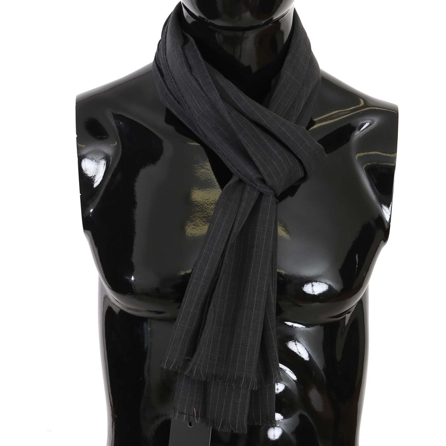 Wool Wrap Shawls Elegant Gray Striped Wool Men's Scarf Dolce & Gabbana