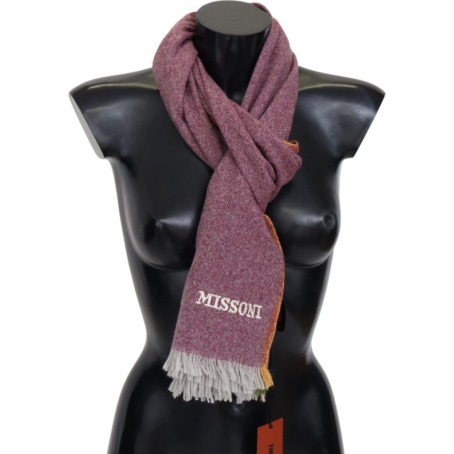 Chic Maroon Cashmere Scarf with Logo Embroidery