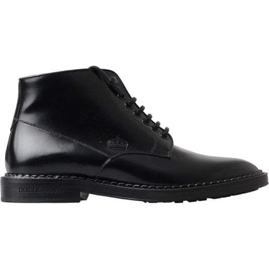 Dolce & Gabbana Elegant Black Leather Men's Boots black-leather-men-short-boots-lace-up-shoes MG_8317-5e12ef1d-67a.jpg