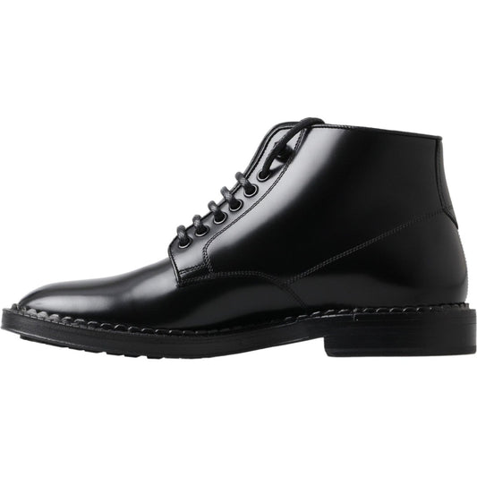 Dolce & Gabbana Elegant Black Leather Men's Boots black-leather-men-short-boots-lace-up-shoes MG_8318-ea3c9fd9-deb.jpg