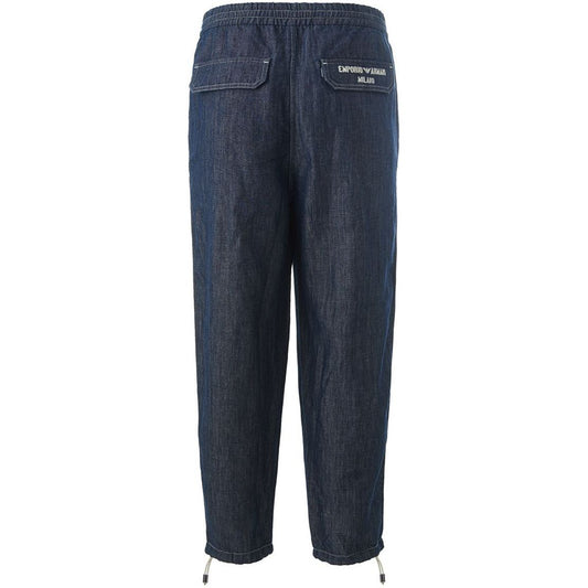 Emporio Armani Elegant Blue Cotton Trousers with Logo Detail blue-trousers-with-elastic-band-on-waist Pantalone_Jeans_Tuta_Armani_23MG-162-165-3-1-4233c4e5-0e2.jpg