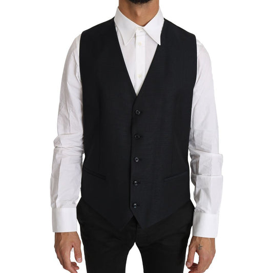 Dolce & Gabbana Elegant Gray Slim-Fit Wool-Silk Vest gray-wool-silk-waistcoat-vest