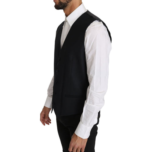 Dolce & Gabbana Elegant Gray Slim-Fit Wool-Silk Vest gray-wool-silk-waistcoat-vest