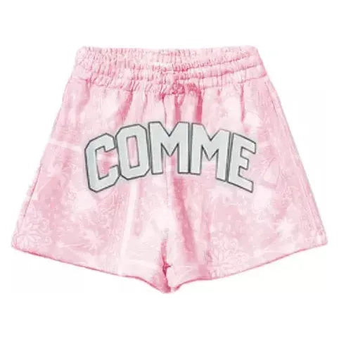 Comme Des Fuckdown Abstract Pink Cotton Shorts with Logo Detail pink-short