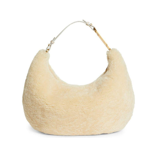 Off-White Chic Cream Shearling Wool Shoulder Bag white-shearling-handbag-1
