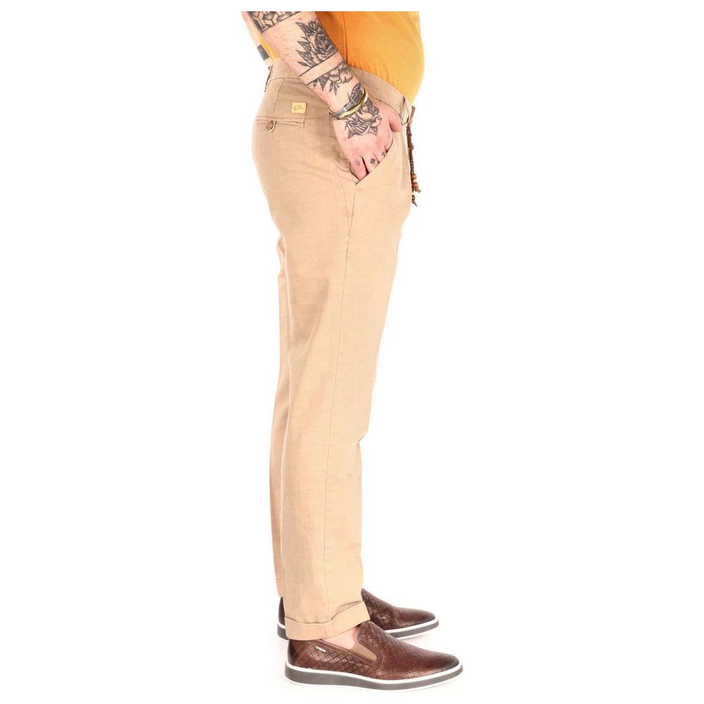 Yes Zee Beige Cotton Chino Trousers with Decorative Cord beige-cotton-jeans-pant-6