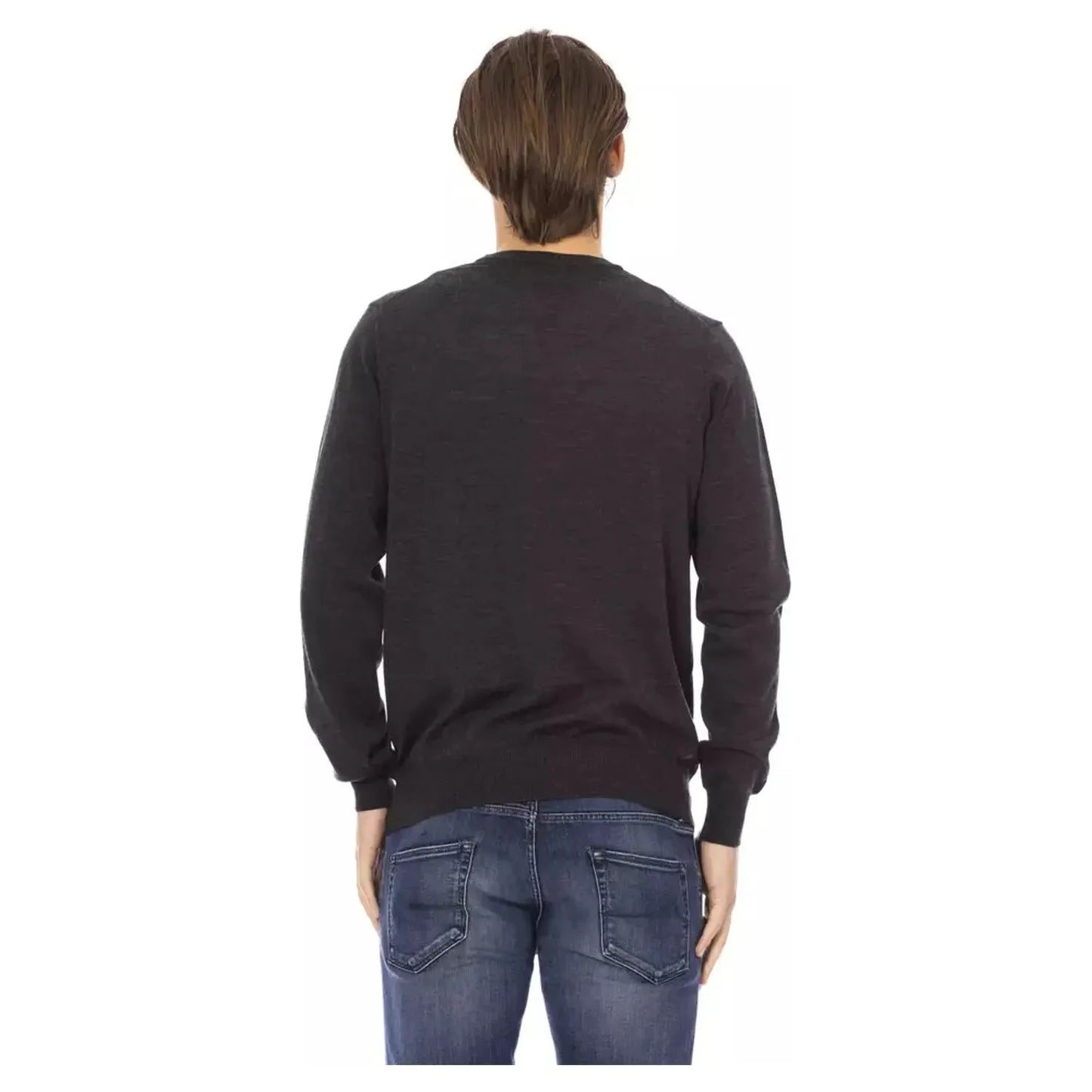 Baldinini Trend Elegant Crewneck Monogram Sweater gray-sweater-1