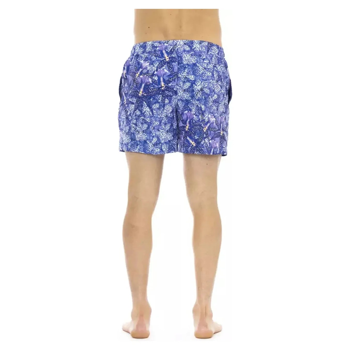 Just Cavalli Chic Light Blue Printed Beach Shorts light-blue-swimwear-1