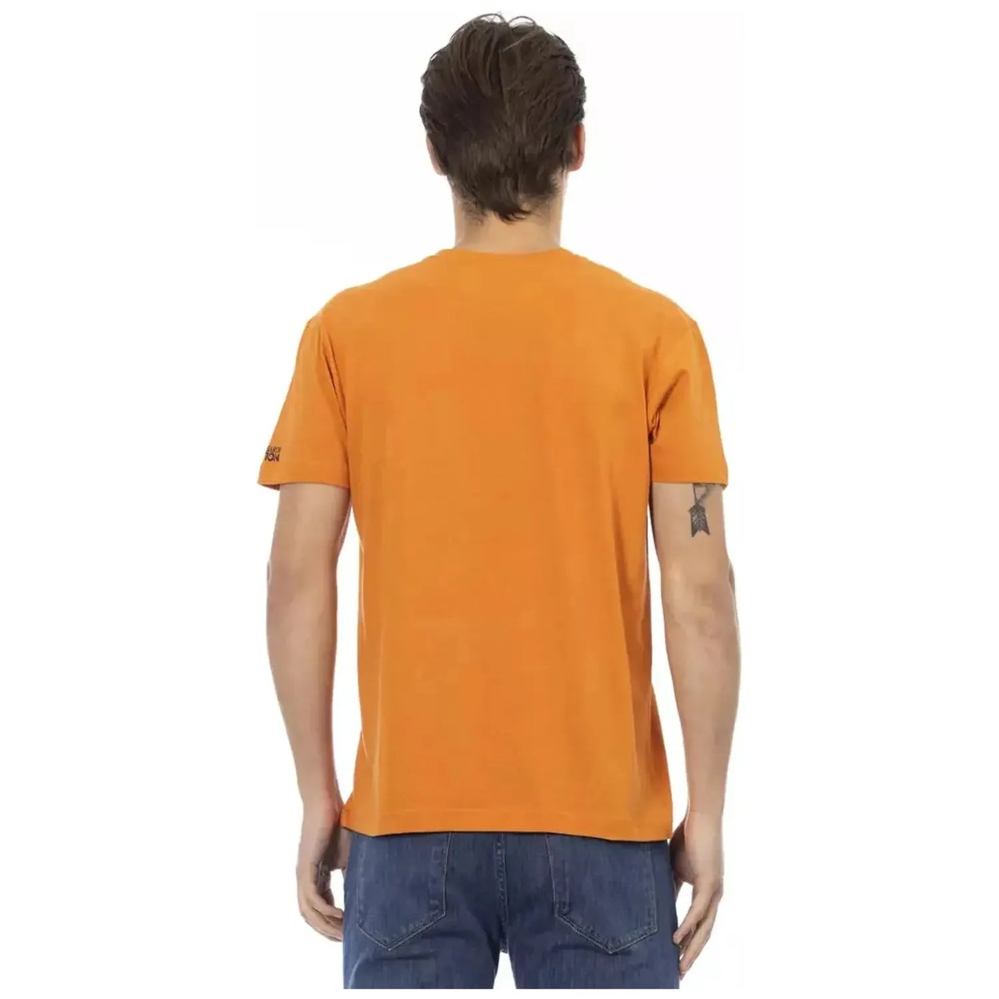 Trussardi Action Vibrant Orange V-Neck Tee with Elegant Print orange-cotton-t-shirt-1