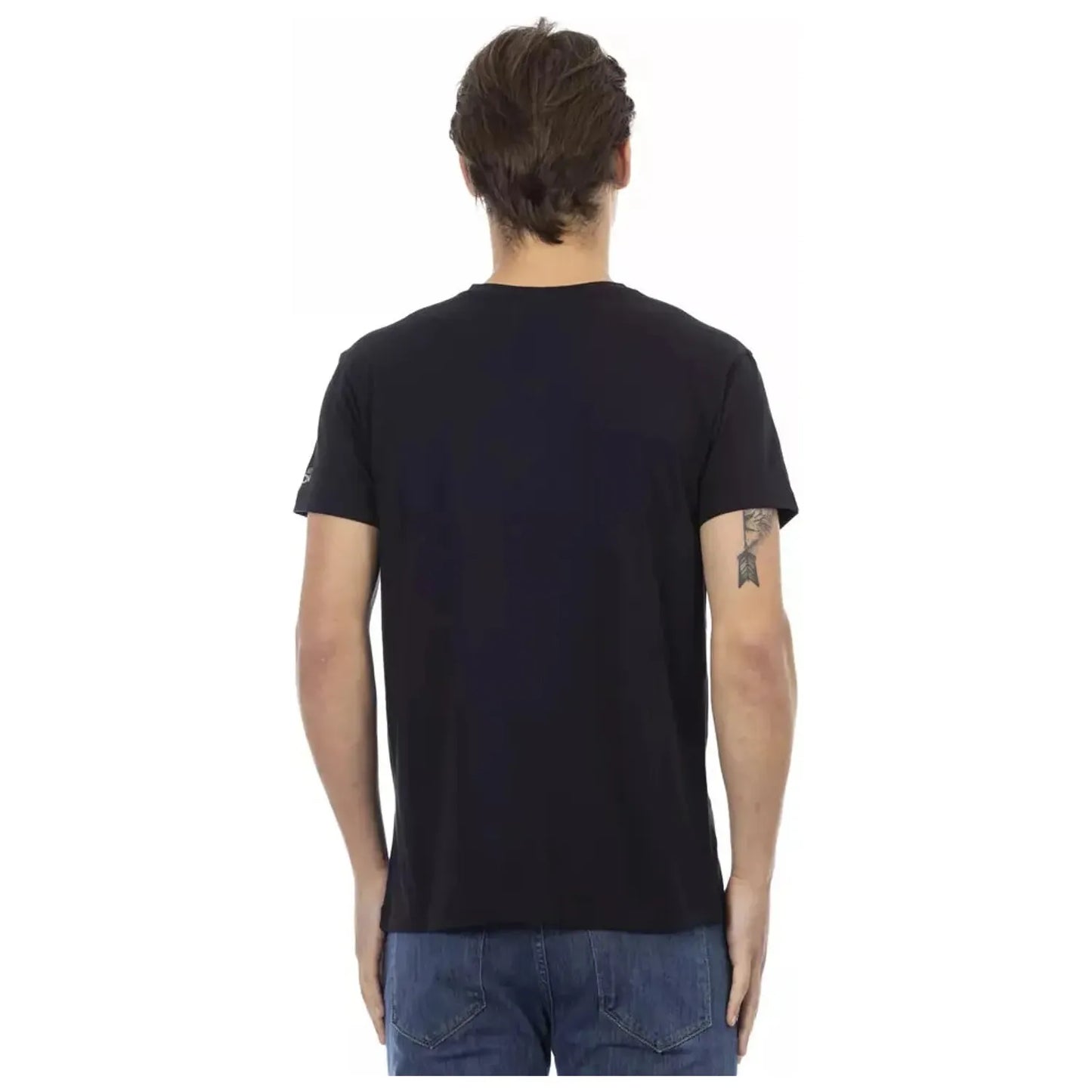 Trussardi Action Elegant V-Neck Tee with Chic Front Print black-cotton-t-shirt-25