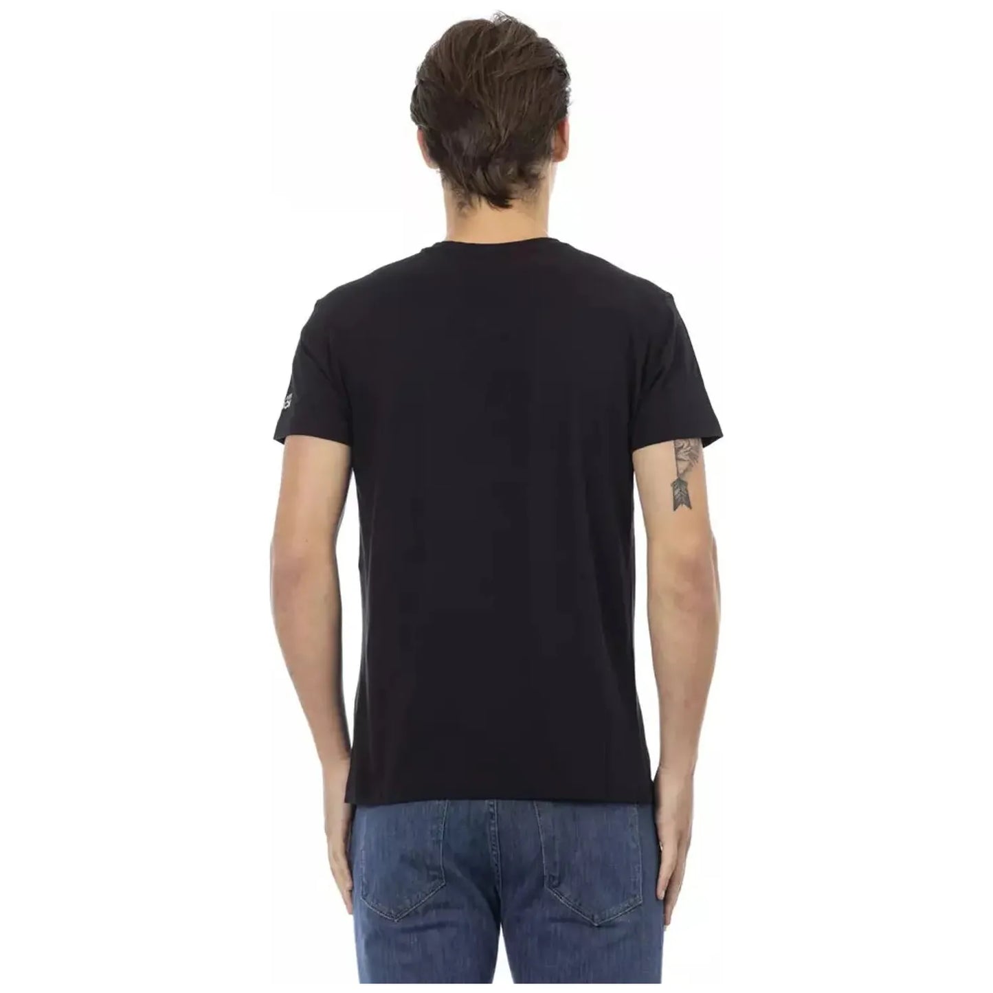 Trussardi Action Elegant V-Neck Tee with Chic Front Print black-cotton-t-shirt-22