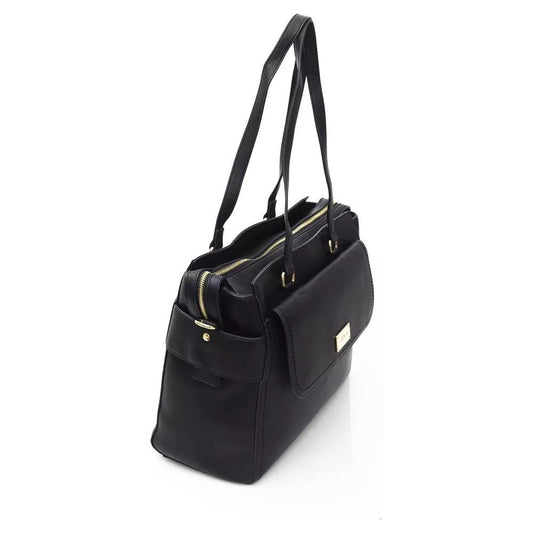 Baldinini Trend | Elegant Black Shoulder Bag with Golden Accents| McRichard Designer Brands   