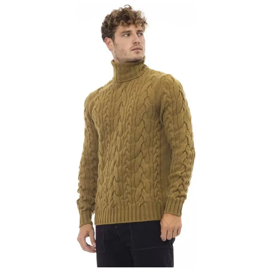 Alpha Studio Elegant Wool-Cashmere Turtleneck Sweater brown-wool-sweater