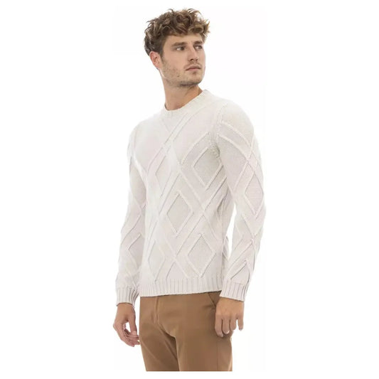 Alpha Studio Beige Merino Wool Crewneck Classic Sweater beige-merino-wool-sweater-2 product-23440-1104549417-d314cfc1-2ad.webp