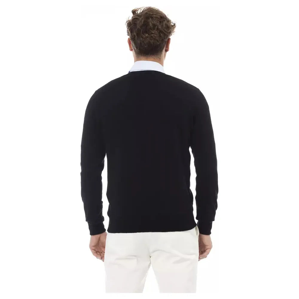 Alpha Studio Elegant V-Neck Wool Blend Sweater black-wool-sweater-4