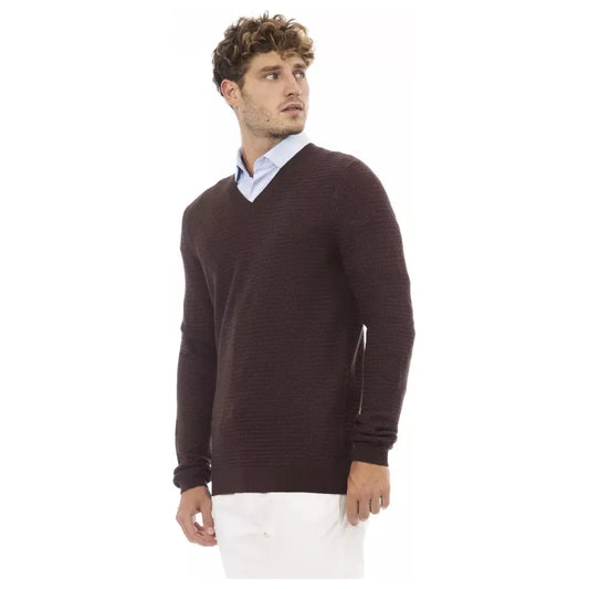Alpha Studio Classic V-Neck Merino Wool Sweater - Sumptuous Brown brown-merino-wool-sweater-1 product-23460-1600707821-e1b1e234-2e5.webp