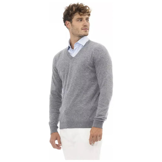 Alpha Studio Chic V-Neck Sweater in Subtle Gray gray-viscose-sweater-8 product-23465-1208498944-45937924-7b0.webp