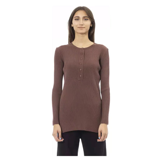 Alpha Studio Chic Brown Side-Slit Sweater with Button Details brown-viscose-sweater-1 product-23530-1913984223-2-045feb8c-046.webp