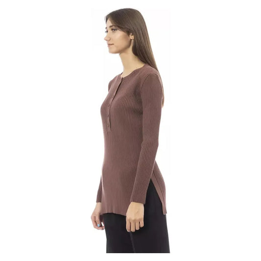 Alpha Studio Chic Brown Side-Slit Sweater with Button Details brown-viscose-sweater-1 product-23530-6219834-2-37c3debe-c34.webp