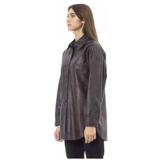 Alpha Studio Chic Brown Leatherette Shirt with Pocket Detail brown-polyethylene-shirt product-23532-68208568-e6cce887-c06.webp
